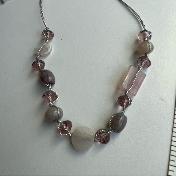Smokey quartz, peach moonstone beads Necklace on Silver Chain - Picture 1 of 7